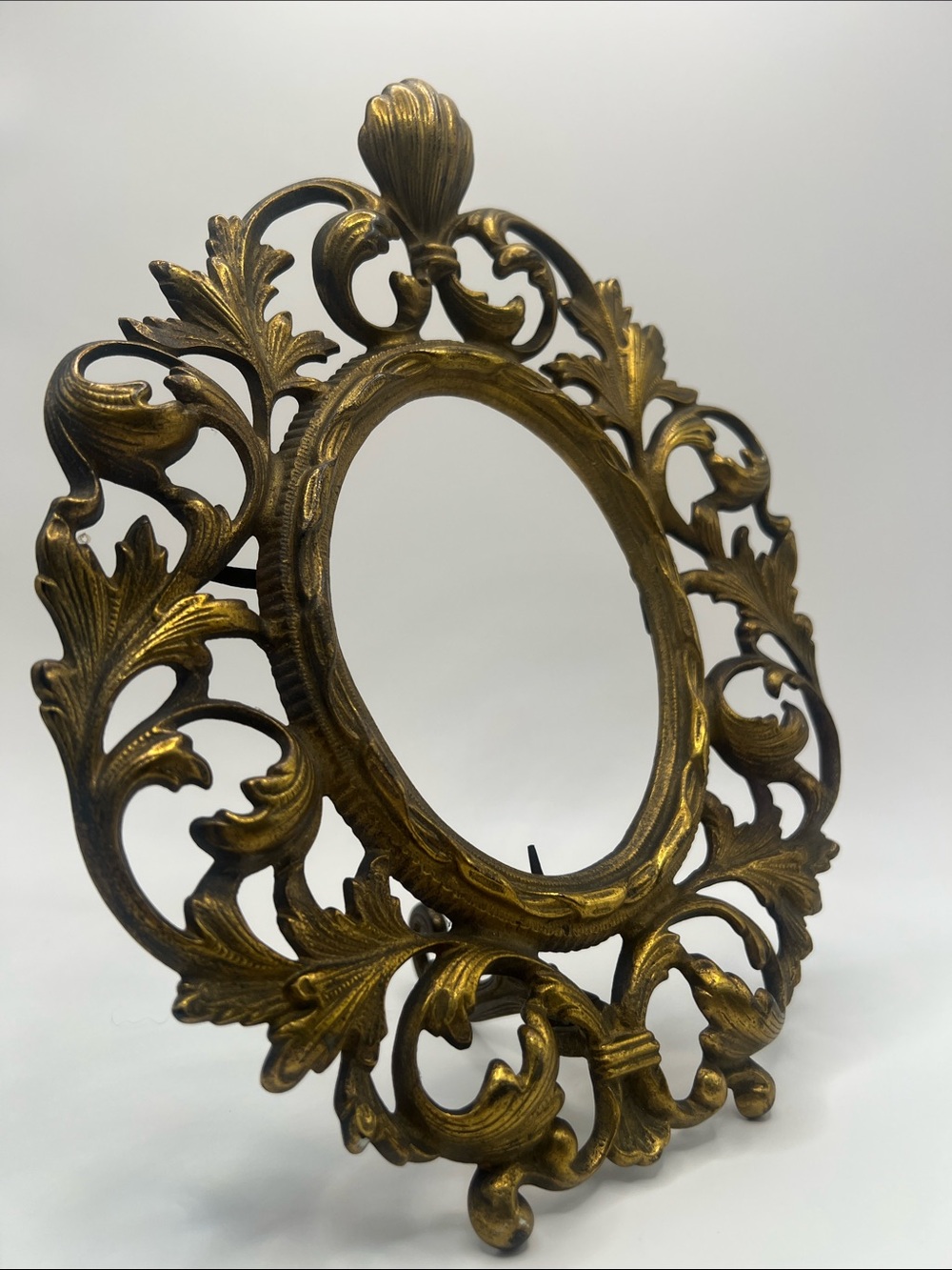 Antique Victorian Ornate Oval Cast Iron Picture Frame with easel- Stunning